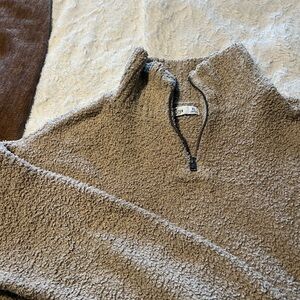 Abercrombie & Fitch Beige Sherpa Quarter-Zip Pullover